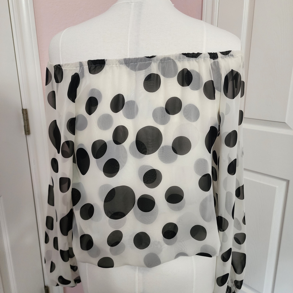 ravel Black and White Polka Dot Off-Shoulder Blouse